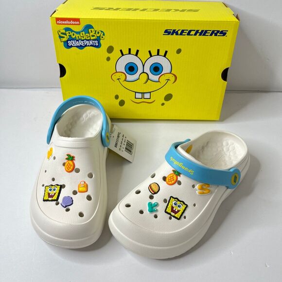 Skechers Foamies Shoes Womens 5 White SpongeBob SquarePants Clogs Lightweight - Picture 1 of 10